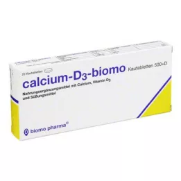 CALCIUM-Comprimidos mastigáveis D3-biomo 500+D, 20 unidades