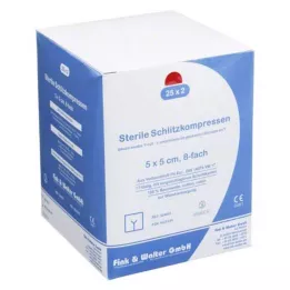 SCHLITZKOMPRESSEN 5x5 cm estéril 8 vezes, 25X2 peças