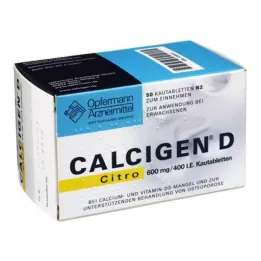 CALCIGEN D Citro 600 mg/400 I.E. comprimidos mastigáveis, 50 unidades