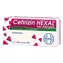 CETIRIZIN HEXAL Comprimidos revestidos por película para alergias, 50 unidades