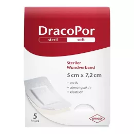 DRACOPOR Curativo para feridas 5x7,2 cm estéril, 5 peças