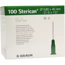 STERICAN Cânulas Luer-Lok 0,80x40 mm tamanho 2 verde, 100 unidades