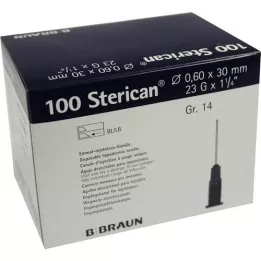 STERICAN Cânulas Luer-Lok 0,60x30 mm tamanho 14 azul, 100 peças
