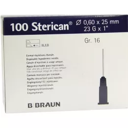 STERICAN Cânulas Luer-Lok 0,60x25 mm tamanho 16 azul, 100 peças