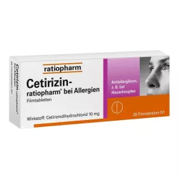 CETIRIZIN-ratiopharm para alergias 10 mg comprimidos revestidos por película, 20 unidades