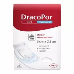 DRACOPOR curativo impermeável para feridas 5x7,2 cm estéril, 5 peças