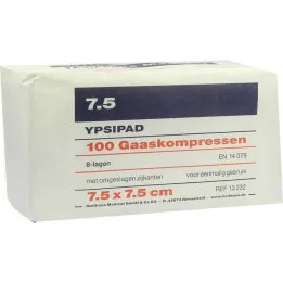 Compressas de gaze Ypsipad 7,5x7,5 cm não estéreis 8 dobras, 100 peças