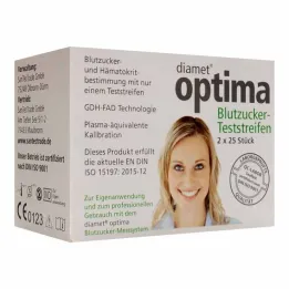 Tiras de teste de açúcar no sangue Diamet optima 2 em 1, 2x25 peças