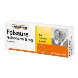 FOLSÄURE-RATIOPHARM Comprimidos de 5 mg, 20 unidades
