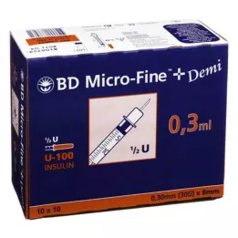 BD MICRO-FINE+ Seringa de insulina 0,3 ml U100 0,3x8 mm, 100 unidades