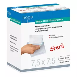 HÖGA-KOMPRESSEN 7,5x7,5 cm estéril 8 vias, 25X2 peças