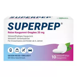 SUPERPEP Drageias de goma de mascar para viagem 20 mg, 10 unidades