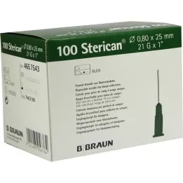 STERICAN Cânulas 21 Gx1 0,8x25 mm, 100 unidades