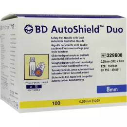 BD AUTOSHIELD Agulhas para caneta de segurança Duo 8 mm, 100 unidades