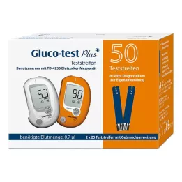 GLUCO TEST Tiras de teste de glicemia Plus, 50 unidades