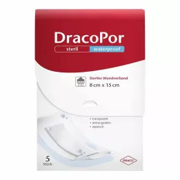 DRACOPOR curativo impermeável para feridas 8x15 cm estéril, 5 peças