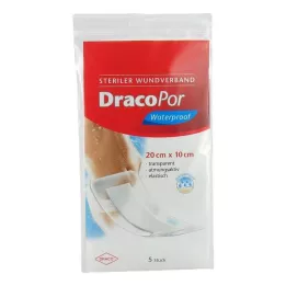 DRACOPOR curativo impermeável para feridas 10x20 cm estéril, 5 peças