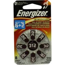 Bateria para aparelho auditivo Energizer 312, 8 unidades