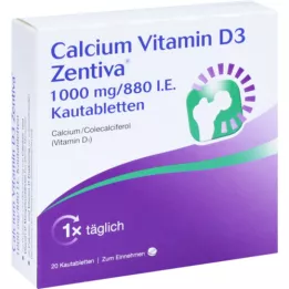 CALCIUM VITAMIN D3 Zentiva 1000 mg/880 UI comprimidos para mastigar, 20 unidades