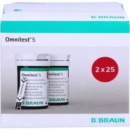 OMNITEST 5 tiras de teste de açúcar no sangue, 50 peças