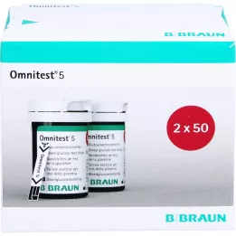 OMNITEST 5 tiras de teste de açúcar no sangue, 100 peças