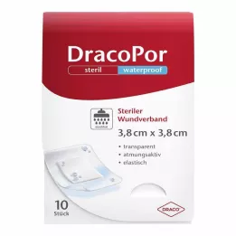 DRACOPOR curativo impermeável para feridas 3,8x3,8 cm estéril, 10 unidades