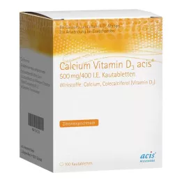 CALCIUM VITAMIN D3 acis 500 mg/400 I.E. comprimidos mastigáveis, 100 unidades
