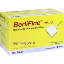BERLIFINE microcânulas 0,25x8 mm, 100 peças