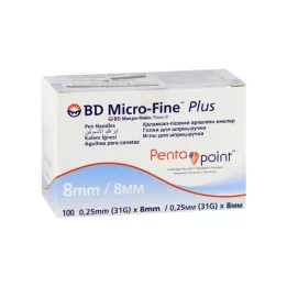 BD MICRO-FINE+ 8 agulhas para caneta 0,25x8 mm, 100 unidades