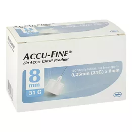 ACCU FINE agulhas esterilizadas para canetas de insulina 8 mm 31 G, 100 unidades