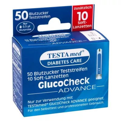 TESTAMED GlucoCheck Advance 50 tiras de teste com 10 lancetas, 1 pacote TESTAMED GlucoCheck Advance 50 tiras de teste com 10 lancetas, 1 pacote