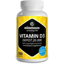 VITAMIN D3 20.000 UI Comprimidos de depósito de alta dosagem, 180 unidades
