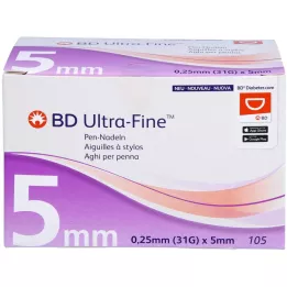 BD ULTRA-FINE Agulhas para caneta 5 mm 31 G 0,25 mm, 105 unidades
