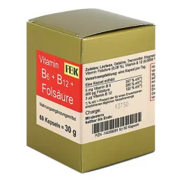 Cápsulas de vitamina B6 + B12 + ácido fólico, 60 peças