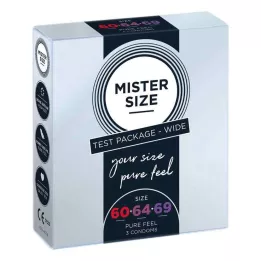 MISTER Pacote de teste de tamanho 60-64-69 preservativos, 3 unidades