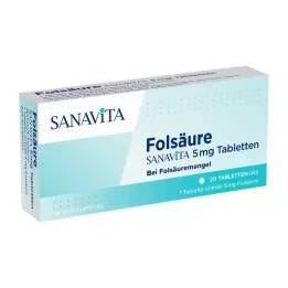 FOLSÄURE SANAVITA Comprimidos de 5 mg, 20 unidades