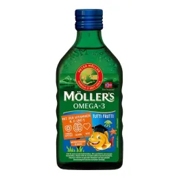 Óleo com sabor de frutas Omega-3 Kids da Möller, 250 ml