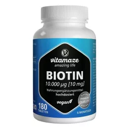 BIOTIN Comprimidos veganos de alta dosagem de 10 mg, 180 unidades