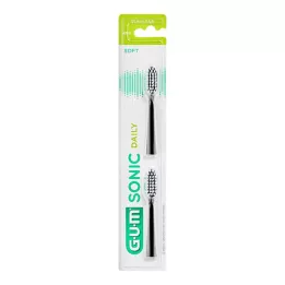 GUM SONIC DAILY Cabeças de escova de substituição pretas, 2 peças
