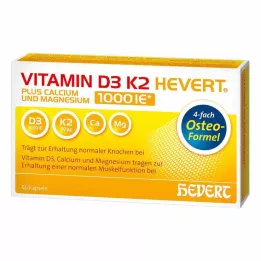 VITAMIN D3 K2 Hevert mais Ca Mg 1000 IE/2 cápsulas, 60 unidades
