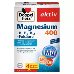 DOPPELHERZ Comprimidos de Magnésio 400+B1+B6+B12+Ácido Fólico, 120 unidades