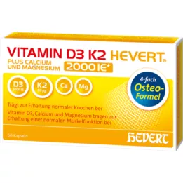 VITAMIN D3 K2 Hevert mais Ca Mg 2.000 UI/2 cápsulas, 60 unidades