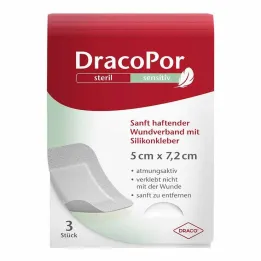 Dracopor sensível 5x7,2 cm estéril com adesivo de silicone, 3 unid