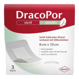 Dracopor sensível 8x10 cm estéril com adesivo de silicone, 3 unid