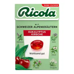 Ricola sem açúcar caixa bombons eucalipto cereja, 50 g