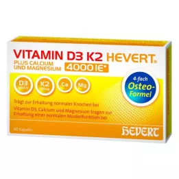 VITAMIN D3 K2 Hevert mais Ca Mg 4000 IE/2 cápsulas, 60 unid