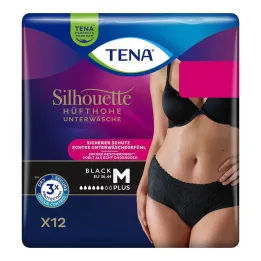 Calças para incontinência Tena Silhouette Plus M pretas, pacote com 12 unidades