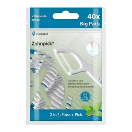 Fio dental palito Miradent 2 em 1 menta, 40 un