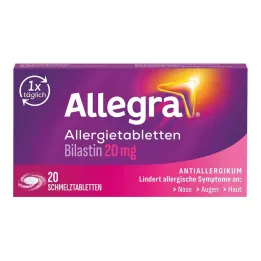 Comprimidos de alergia Allegra 20 mg comprimidos de fusão, 20 unidades