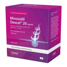 Minoxidil Dexcel 20 mg/ml spray para uso no couro cabeludo, 3x60 ml